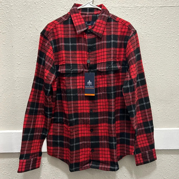 Rainforest Red and Black Flannel Button Down NWT M - Picture 1 of 3